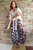 Basso Big Dot Balloon Cuff Pant Chocolate & Denim